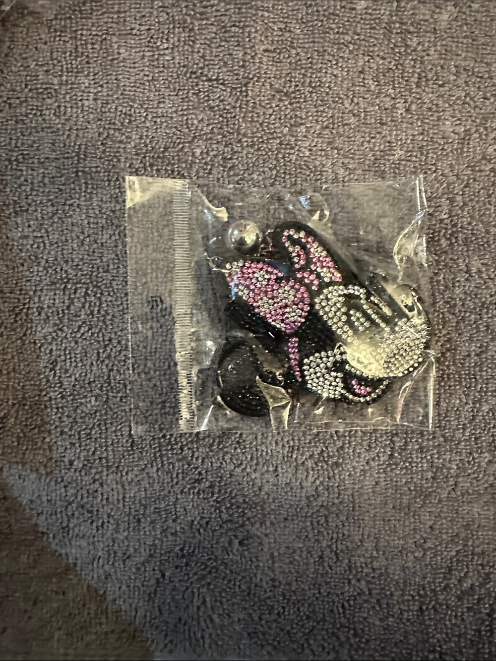 Rhinestone Minnie Mouse Pink & Black Charm Keychain